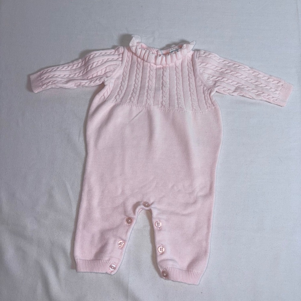 Edgehill Collection Knit Romper NB Pink Excellent Cable Knit Ruffle Collar